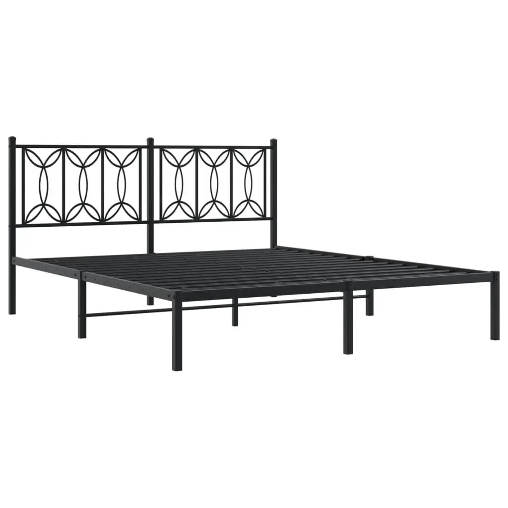 Metal Bed Frame with Storage and Black Headboard