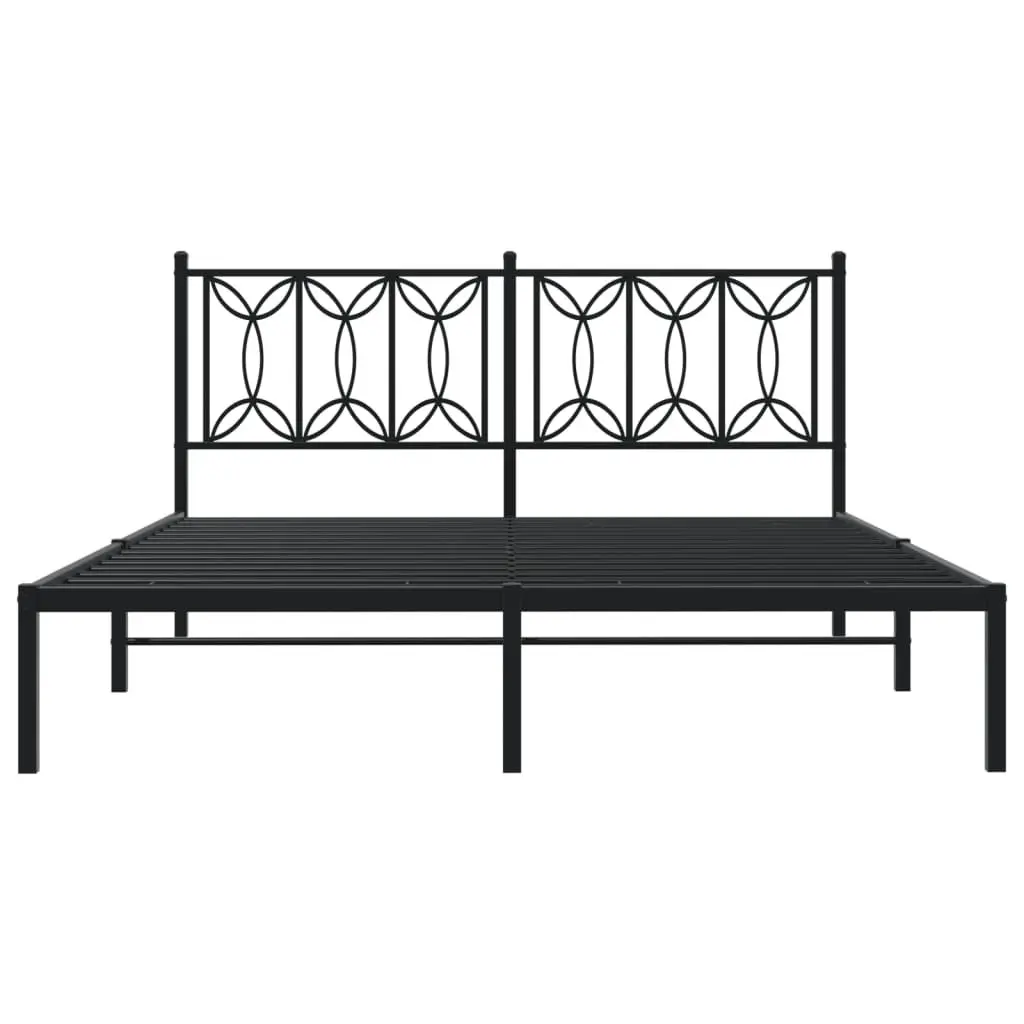 Metal Bed Frame with Storage and Black Headboard