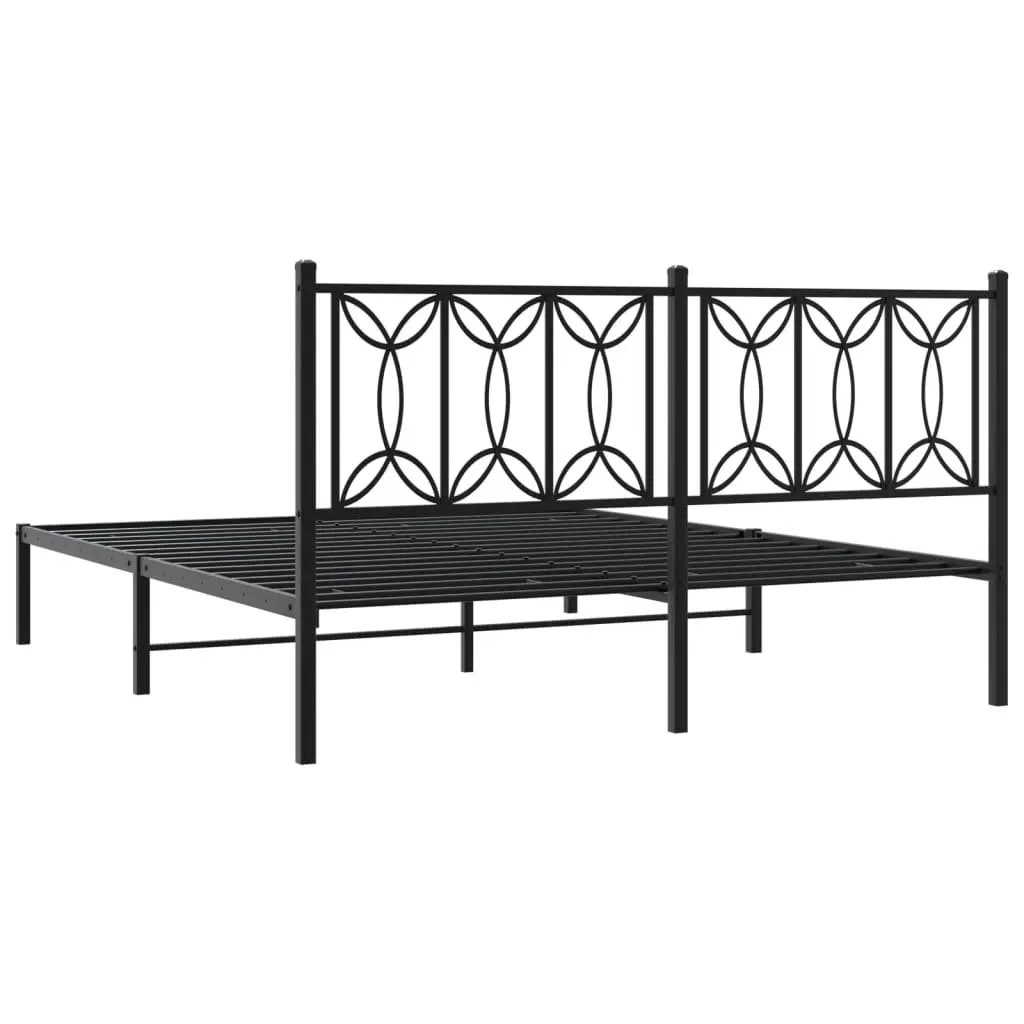 Metal Bed Frame with Storage and Black Headboard