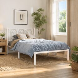Elegant White Metal Bed Frame King Single 107x203 cm