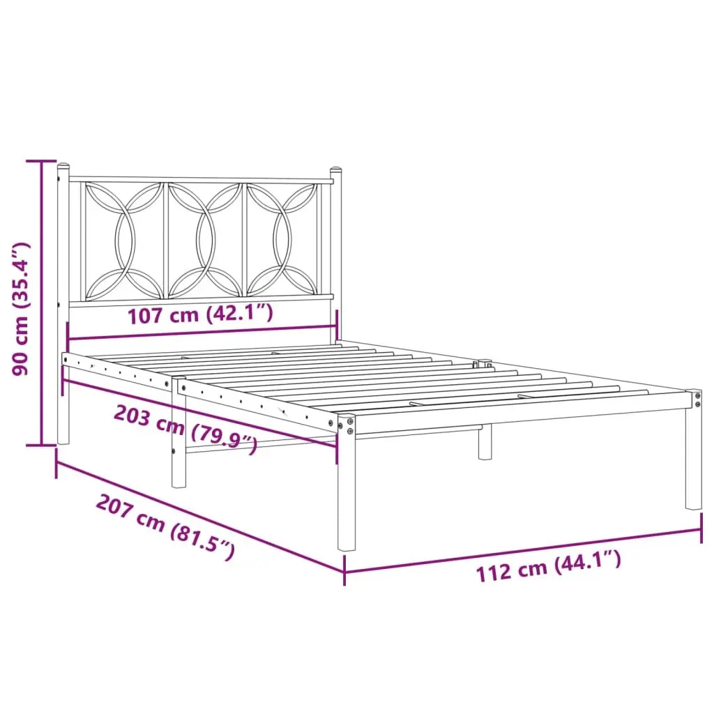 Metal Bed Frame White King Single 107x203 cm Steel with Headboard