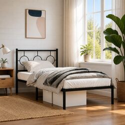 Black Metal Bed Frame with Headboard and Storage 90x190 cm