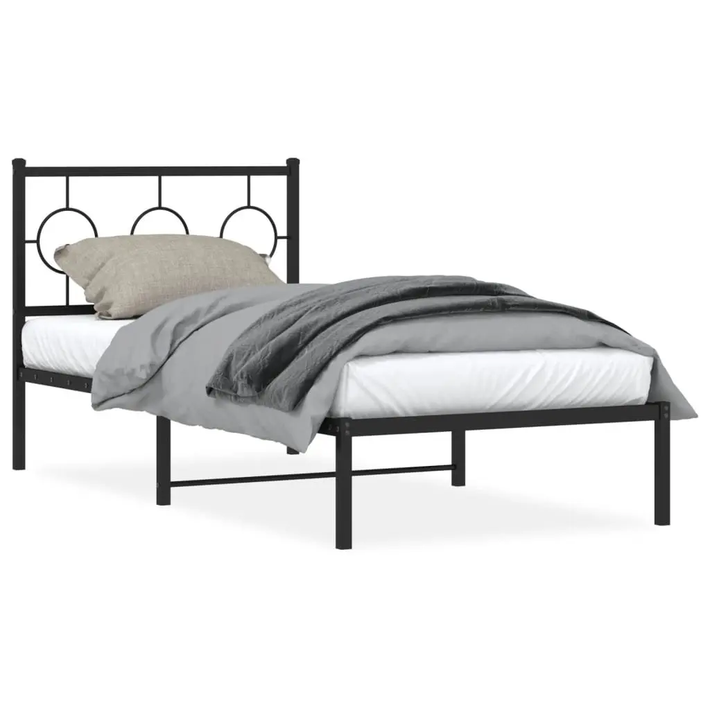 Metal Bed Frame Black 90x190 cm Steel with Headboard and Under-bed Storage Space