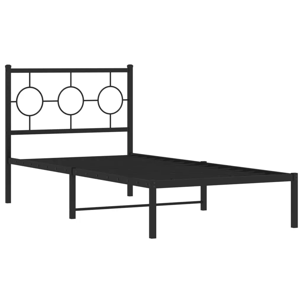 Metal Bed Frame Black 90x190 cm Steel with Headboard and Under-bed Storage Space