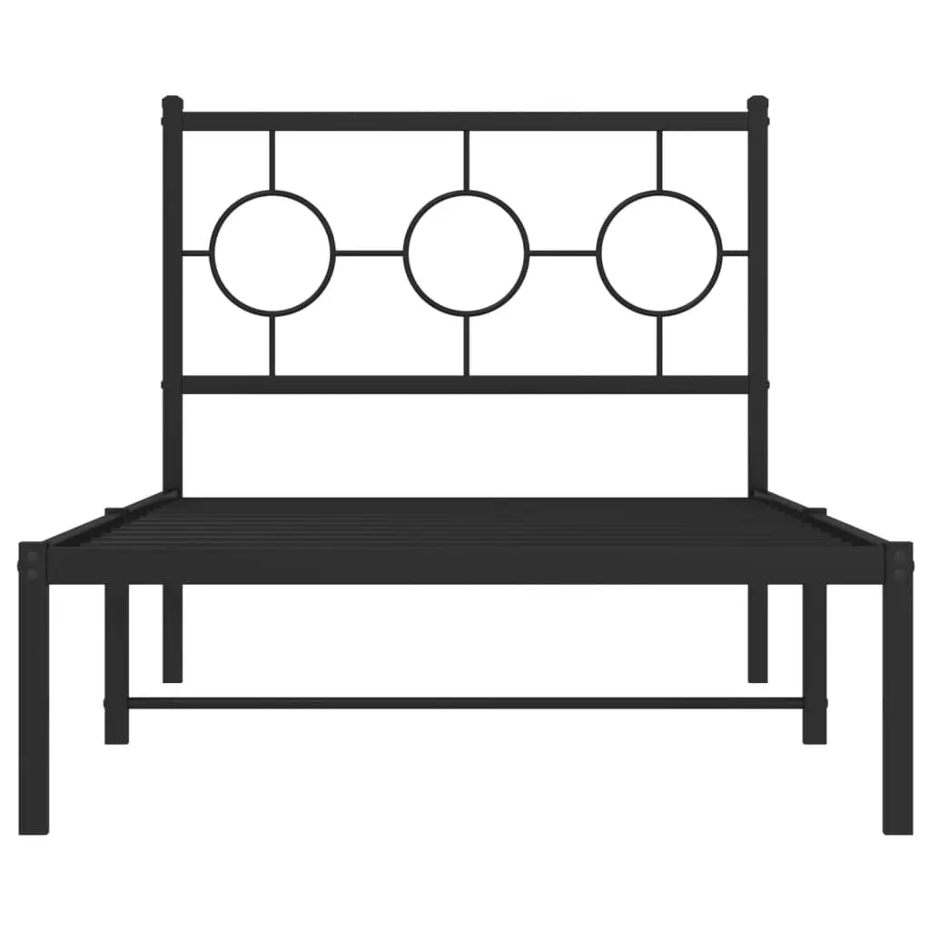 Metal Bed Frame Black 90x190 cm Steel with Headboard and Under-bed Storage Space