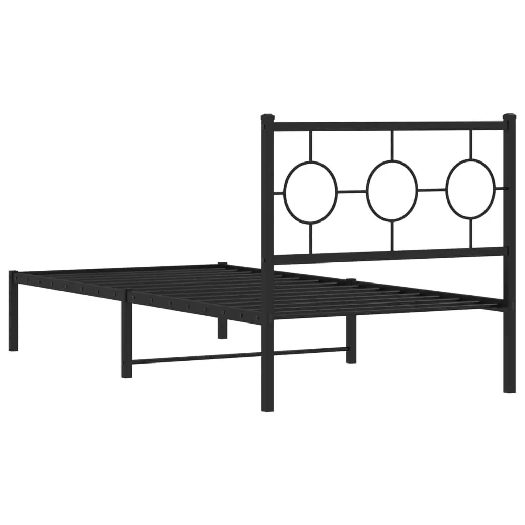 Metal Bed Frame Black 90x190 cm Steel with Headboard and Under-bed Storage Space