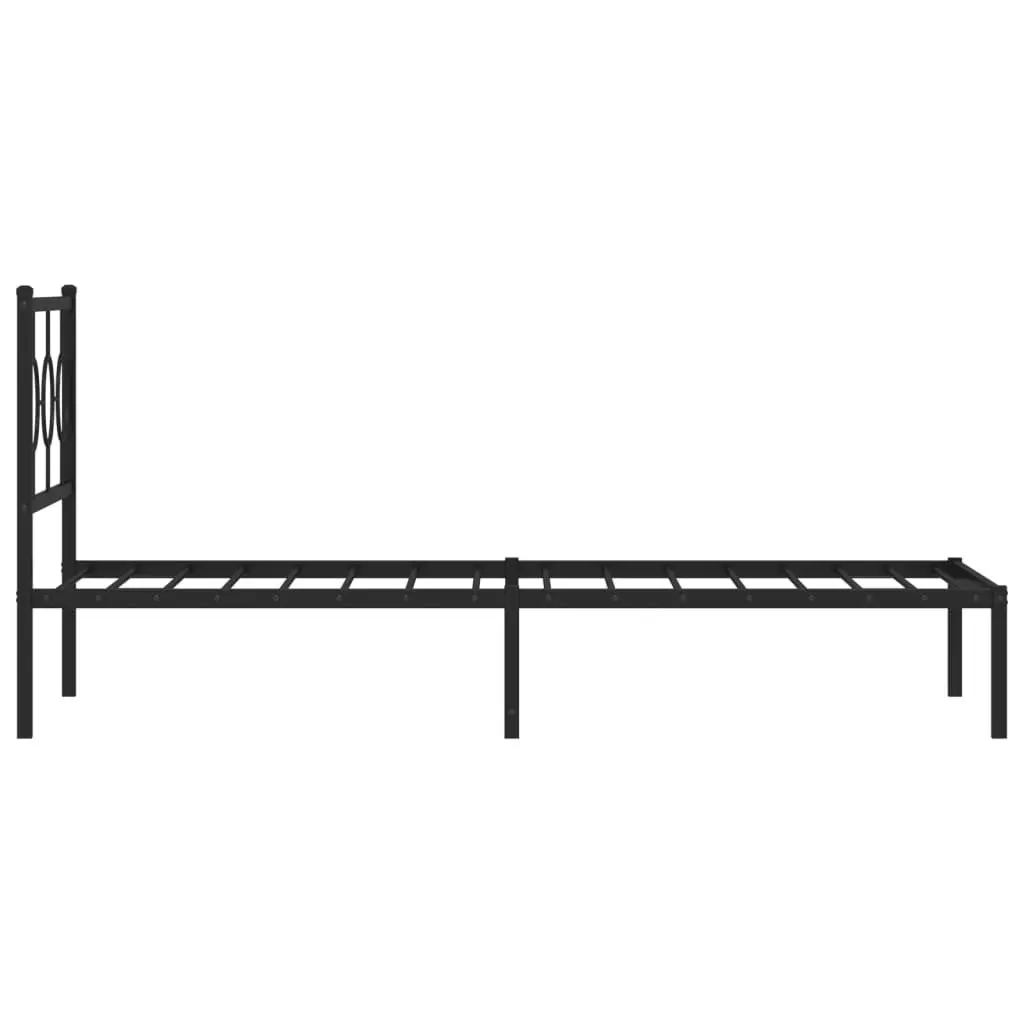 Metal Bed Frame Black 90x190 cm Steel with Headboard and Under-bed Storage Space