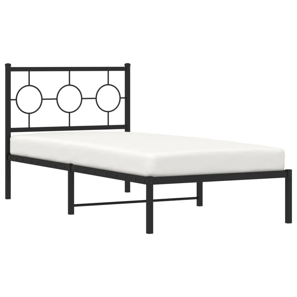 Metal Bed Frame Black 90x190 cm Steel with Headboard and Under-bed Storage Space