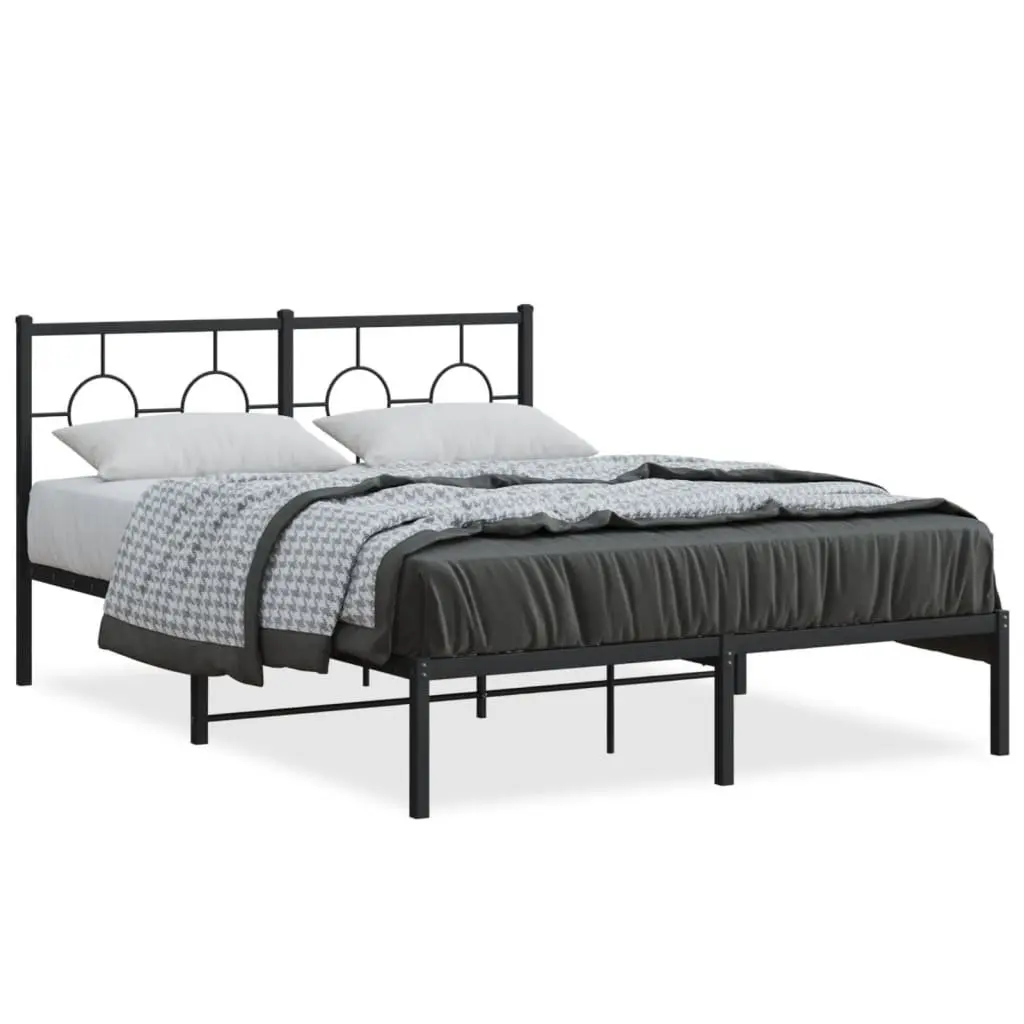 Black Metal Bed Frame 135x190 cm with Headboard