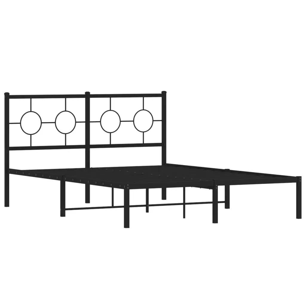 Black Metal Bed Frame 135x190 cm with Headboard