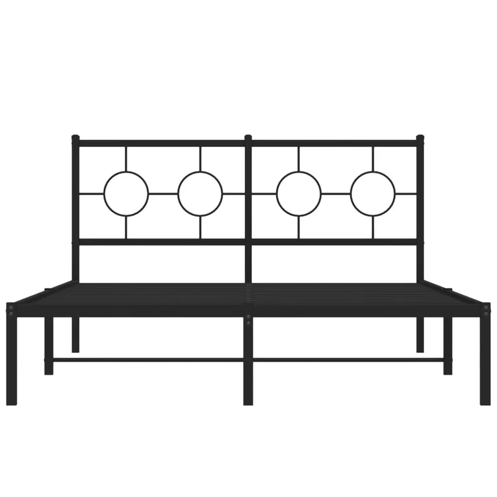Black Metal Bed Frame 135x190 cm with Headboard