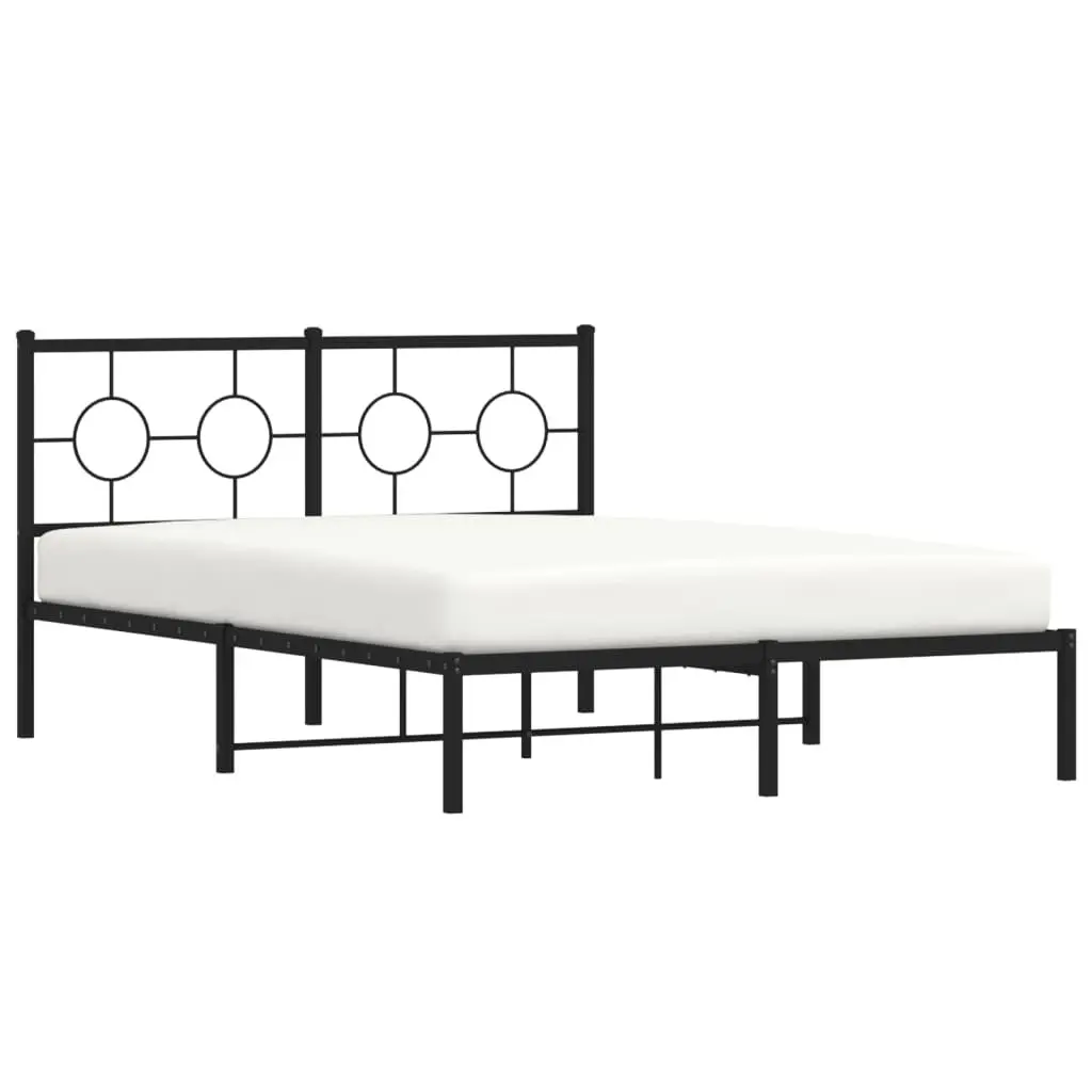 Black Metal Bed Frame 135x190 cm with Headboard