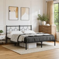 Black Metal Bed Frame with Headboard 150x200 cm