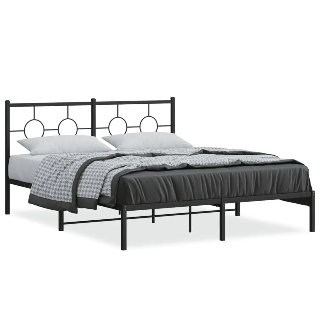 Black Metal Bed Frame with Headboard 150x200 cm