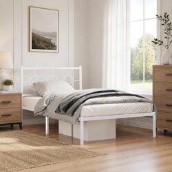 King Single Metal Bed Frame with White Headboard
