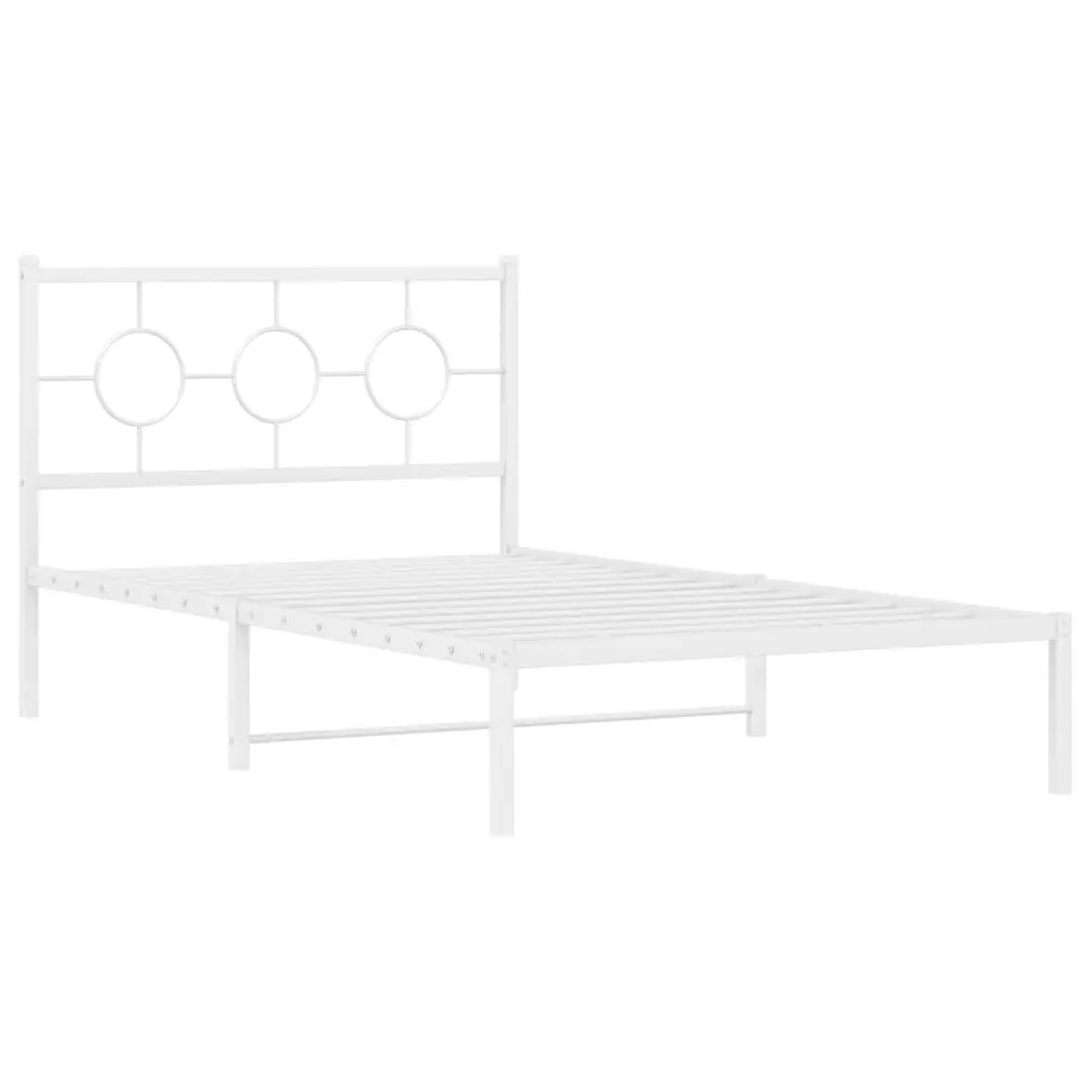 Metal Bed Frame King Single White 107x203cm with Headboard Slatted Base Storage