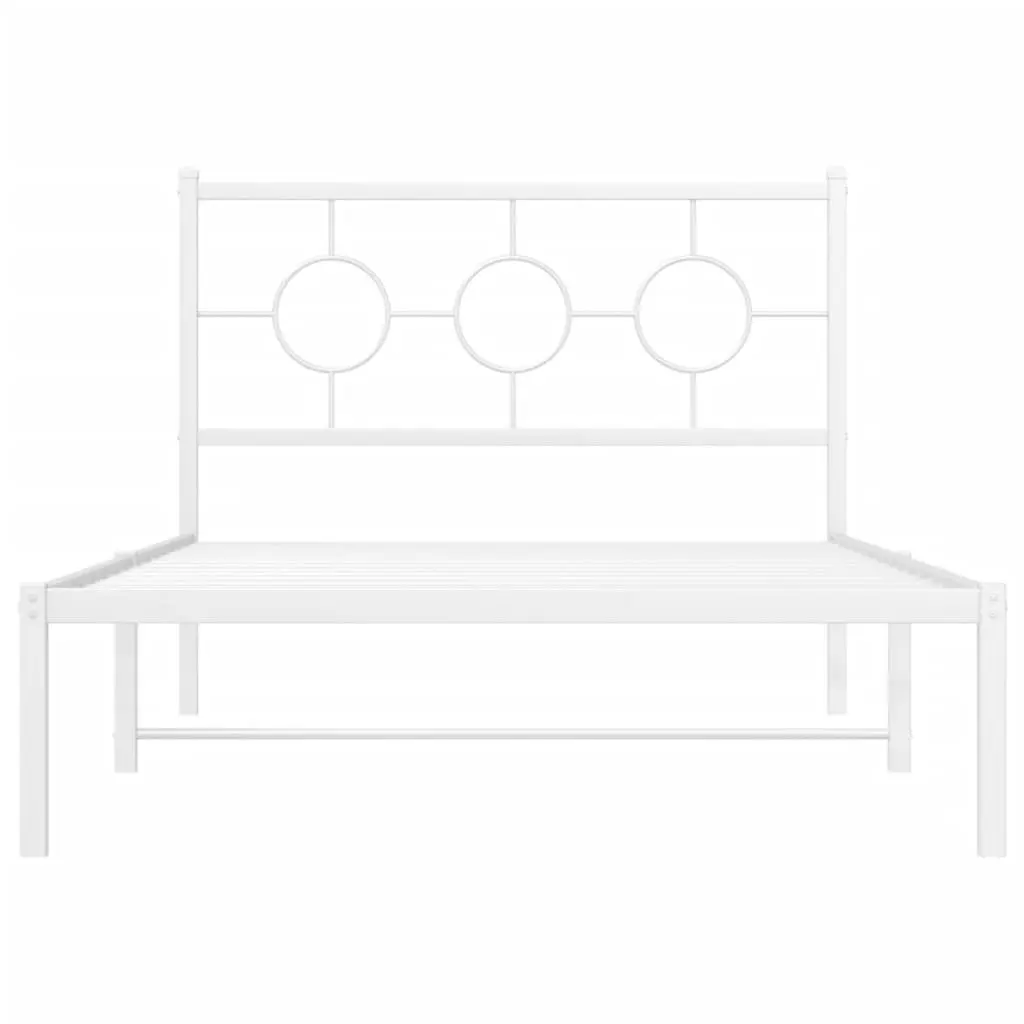 Metal Bed Frame King Single White 107x203cm with Headboard Slatted Base Storage