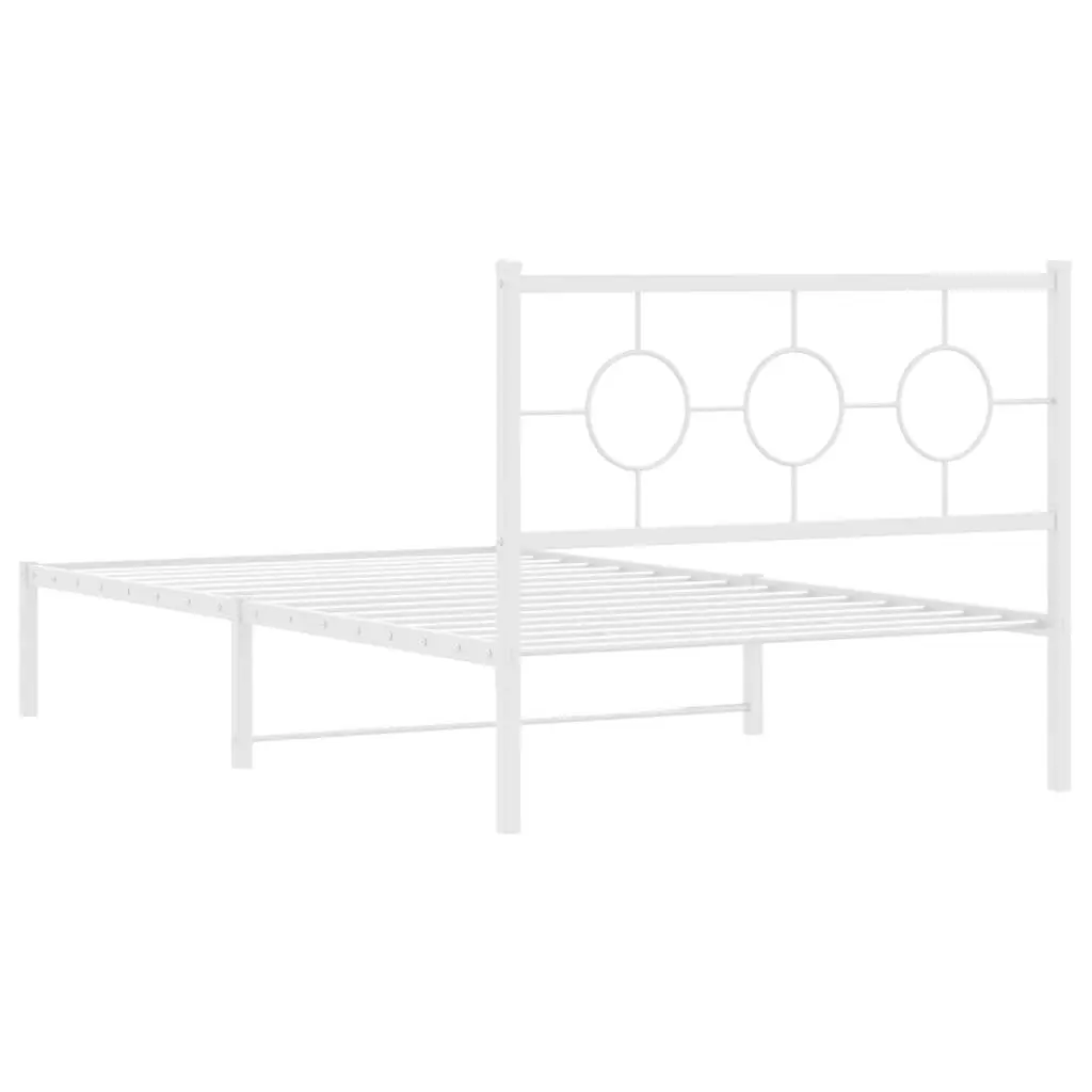 Metal Bed Frame King Single White 107x203cm with Headboard Slatted Base Storage