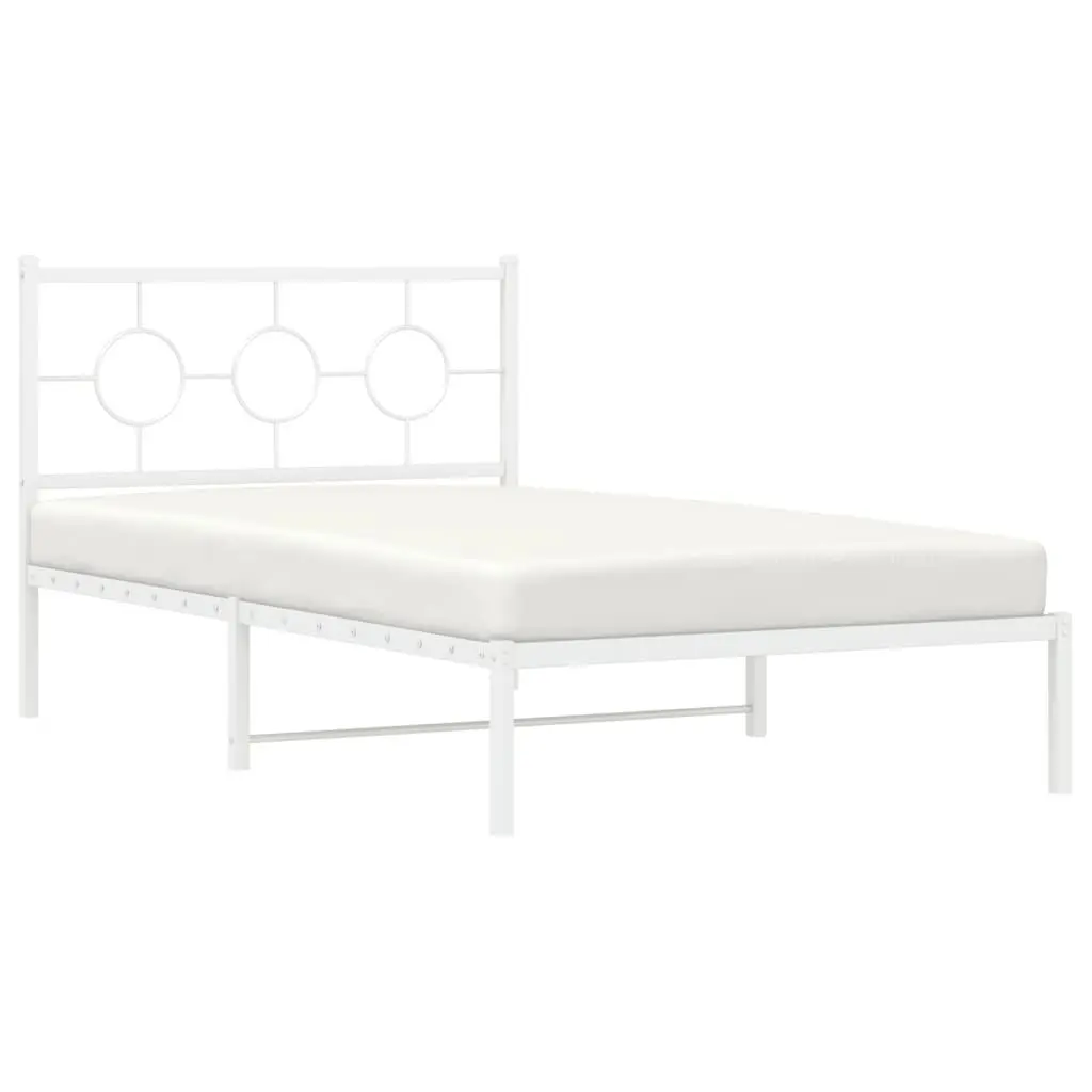 Metal Bed Frame King Single White 107x203cm with Headboard Slatted Base Storage