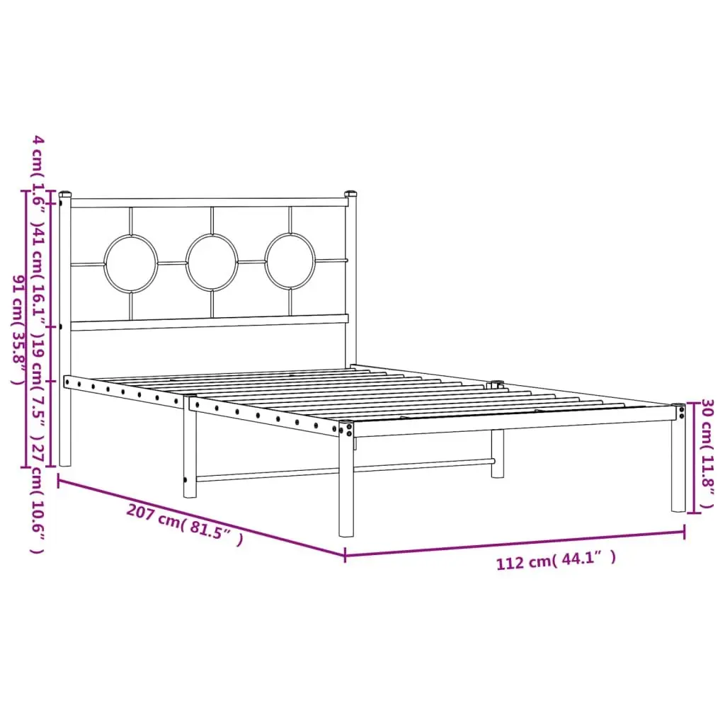Metal Bed Frame King Single White 107x203cm with Headboard Slatted Base Storage