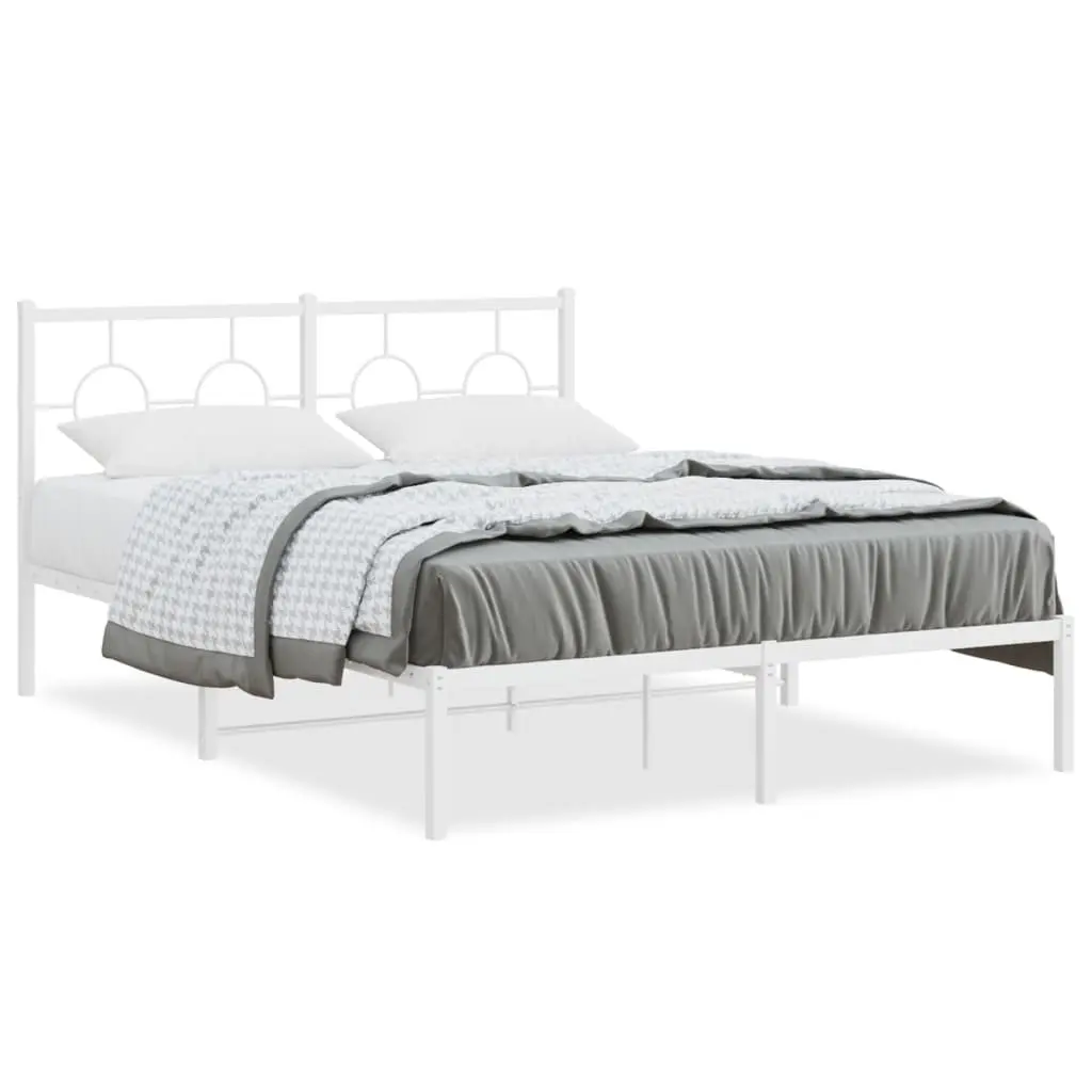 White Metal Bed Frame with Headboard 135x190 cm