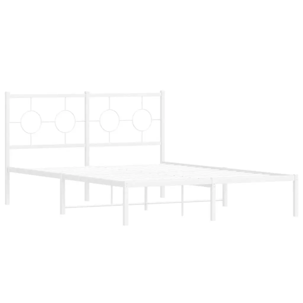 White Metal Bed Frame with Headboard 135x190 cm