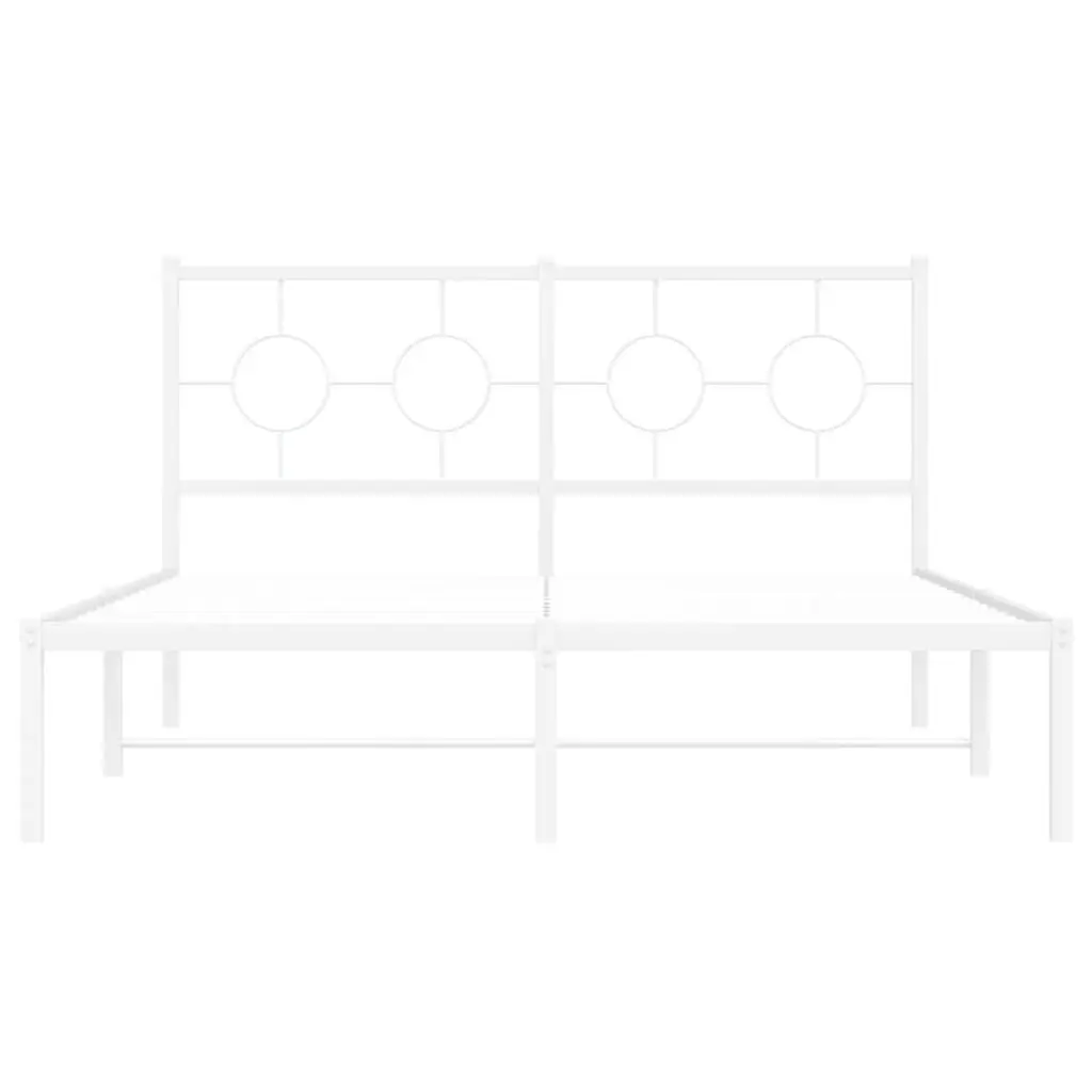 White Metal Bed Frame with Headboard 135x190 cm