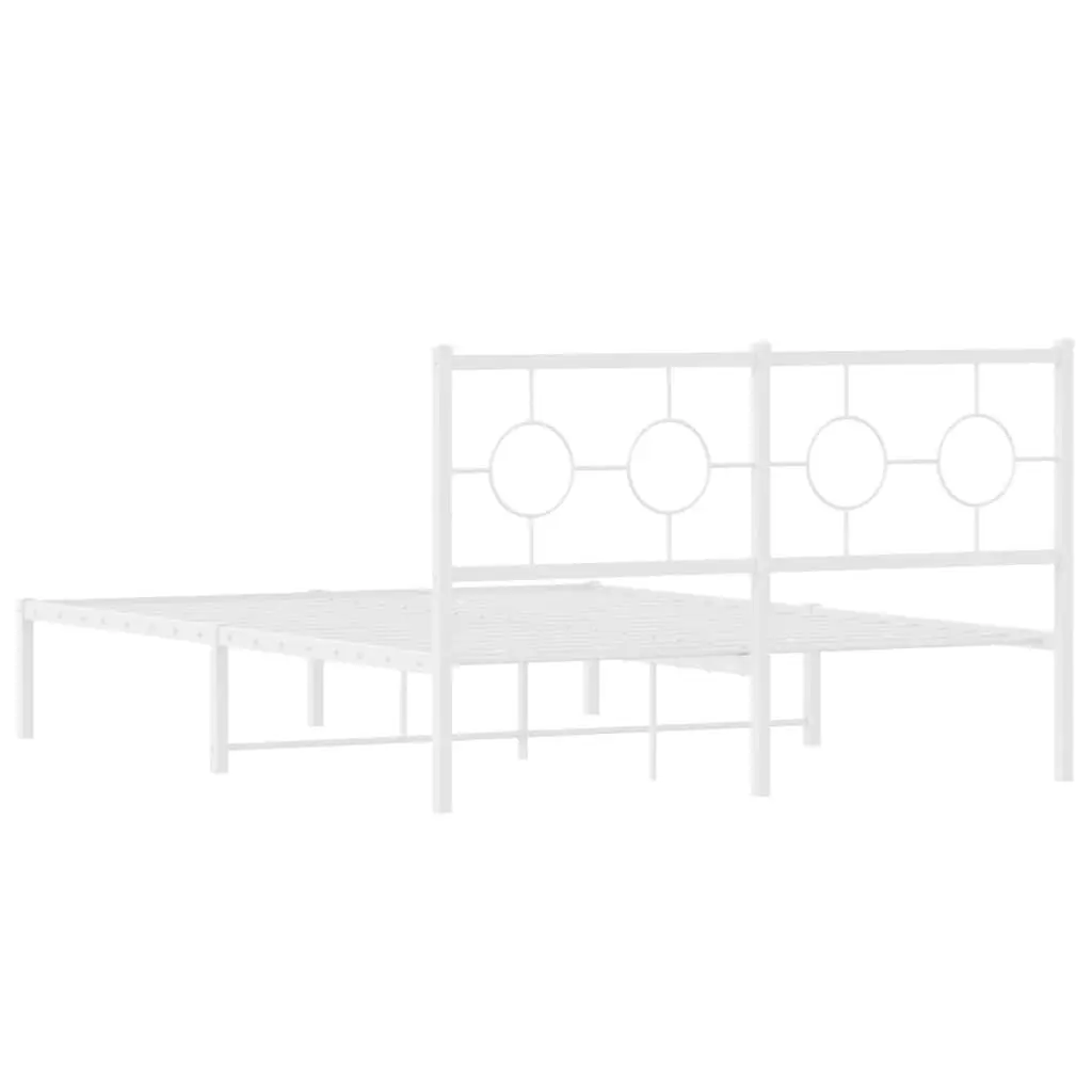 White Metal Bed Frame with Headboard 135x190 cm