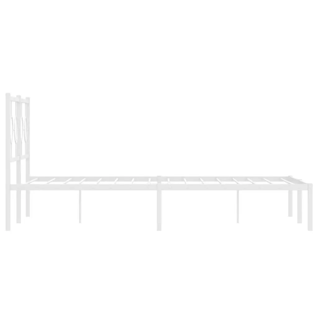 White Metal Bed Frame with Headboard 135x190 cm