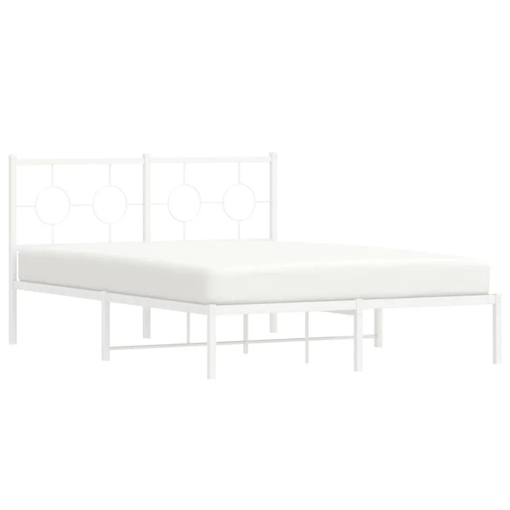 White Metal Bed Frame with Headboard 135x190 cm