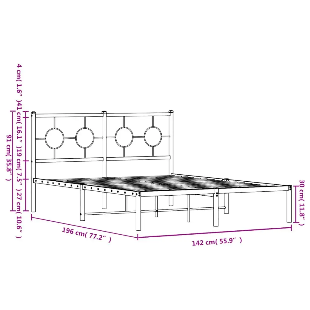 White Metal Bed Frame with Headboard 135x190 cm