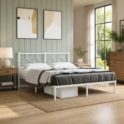 Elegant White Metal Bed Frame 150x200 cm with Headboard