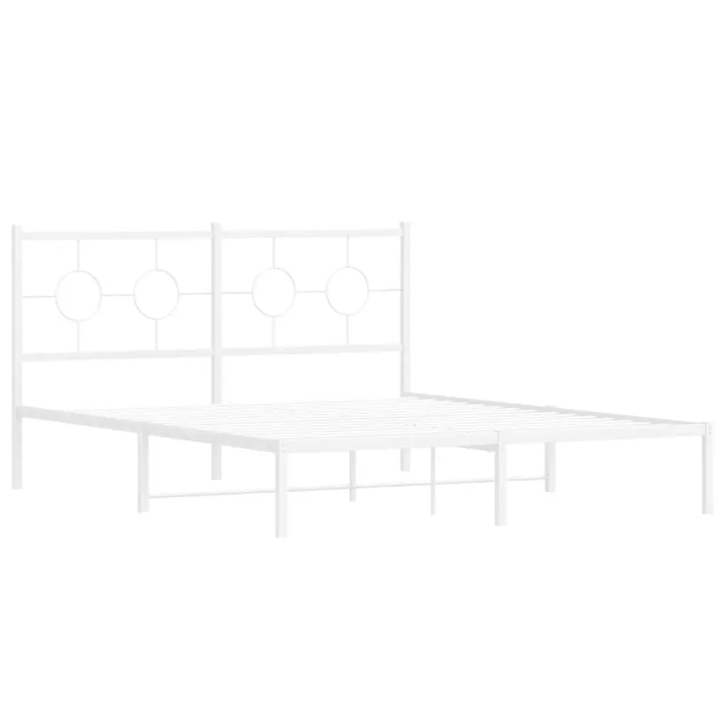 Metal Bed Frame White 150x200 cm Powder-coated Steel with Headboard Slatted Base