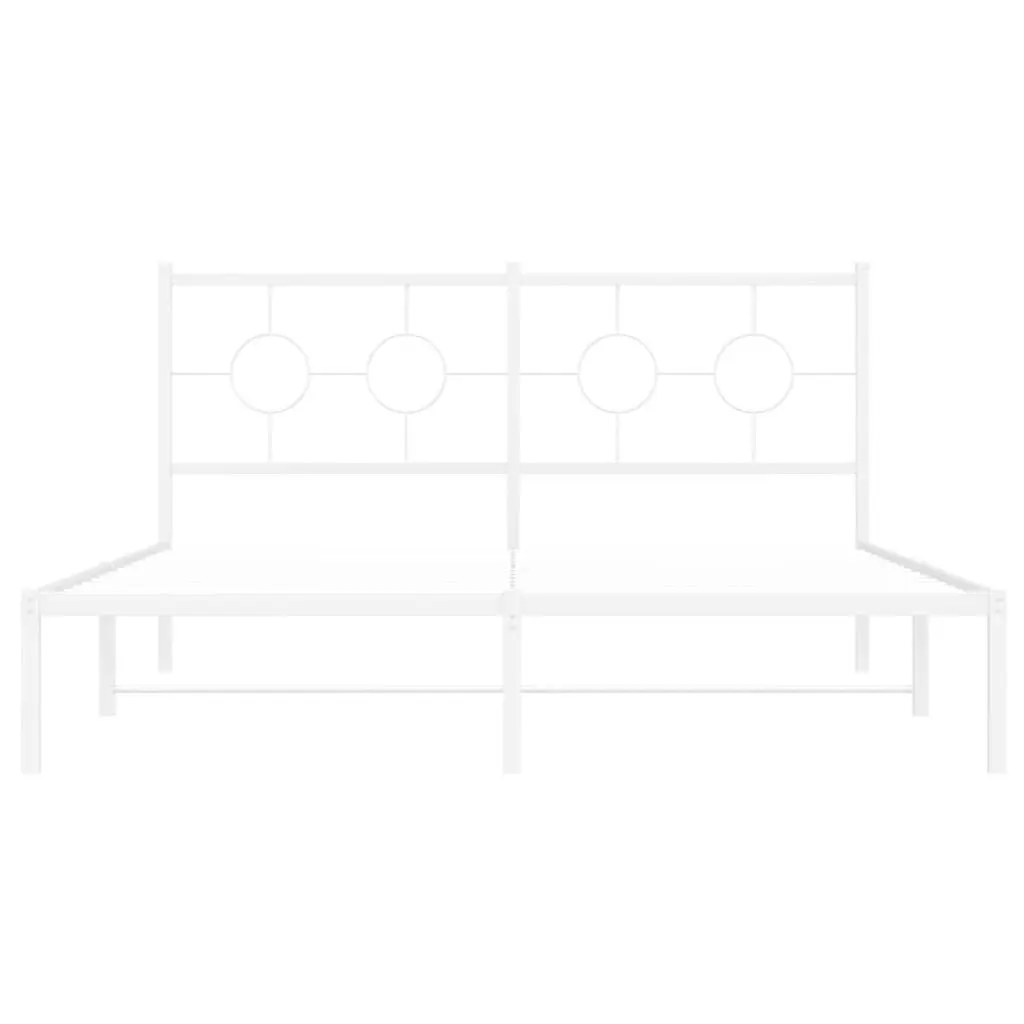 Metal Bed Frame White 150x200 cm Powder-coated Steel with Headboard Slatted Base