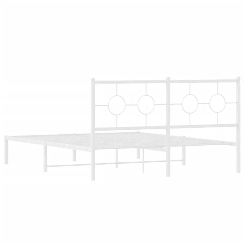 Metal Bed Frame White 150x200 cm Powder-coated Steel with Headboard Slatted Base