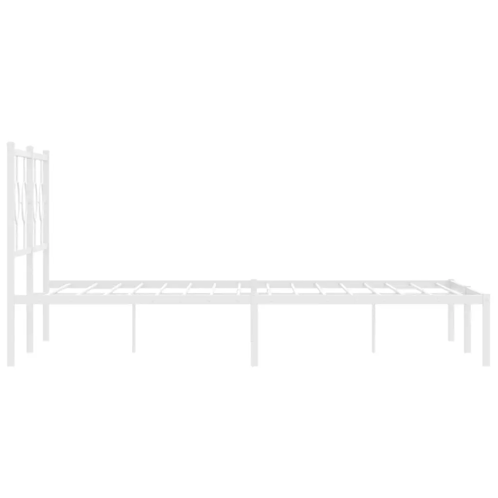 Metal Bed Frame White 150x200 cm Powder-coated Steel with Headboard Slatted Base