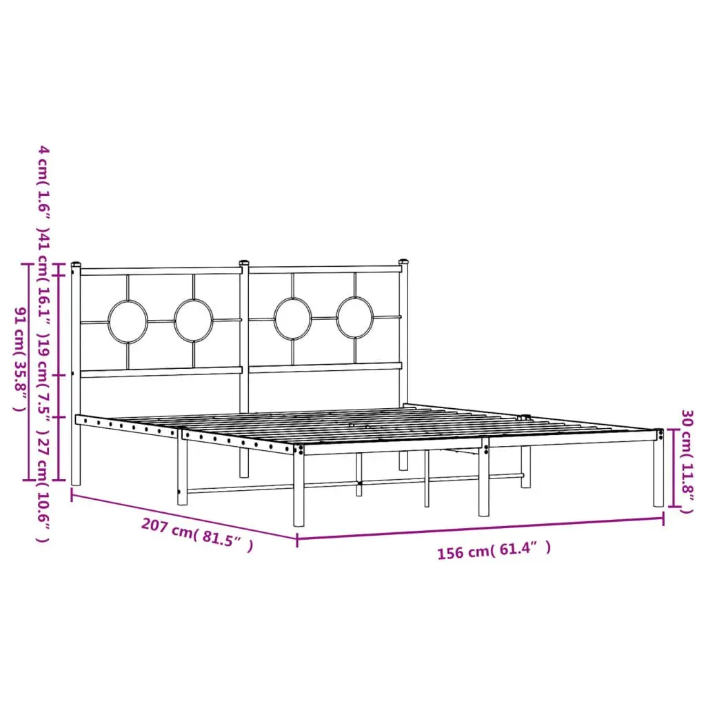 Metal Bed Frame White 150x200 cm Powder-coated Steel with Headboard Slatted Base