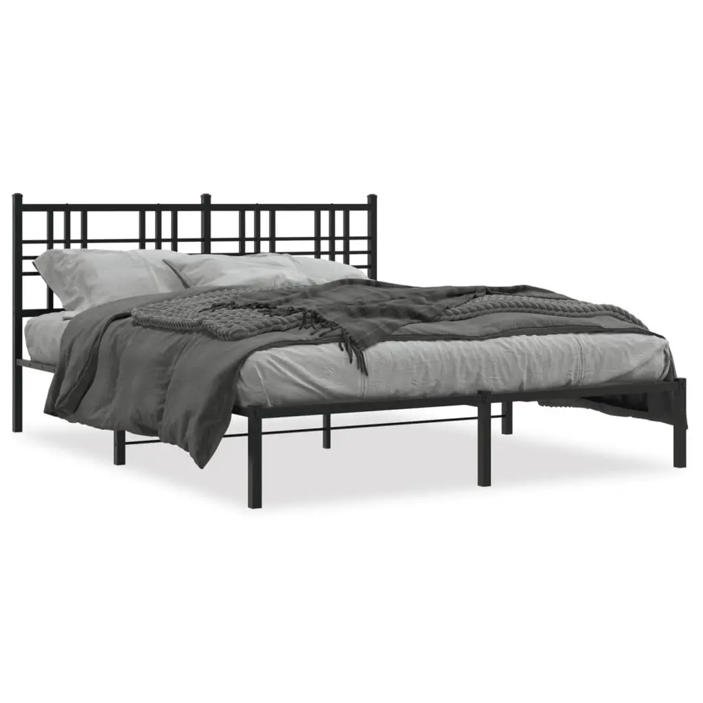 Metal Bed Frame Black 150x200 cm Steel Slats Headboard