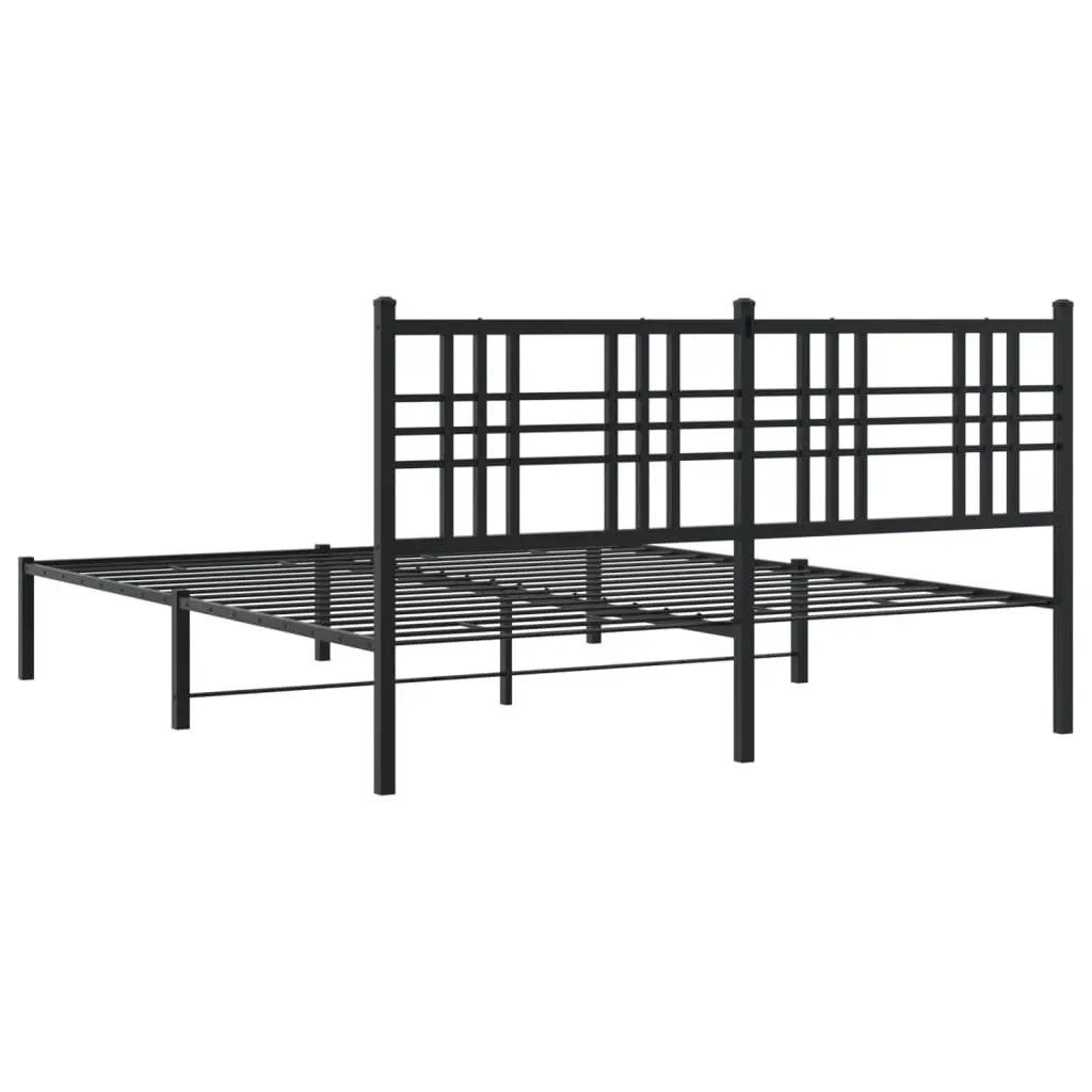 Metal Bed Frame Black 150x200 cm Steel Slats Headboard