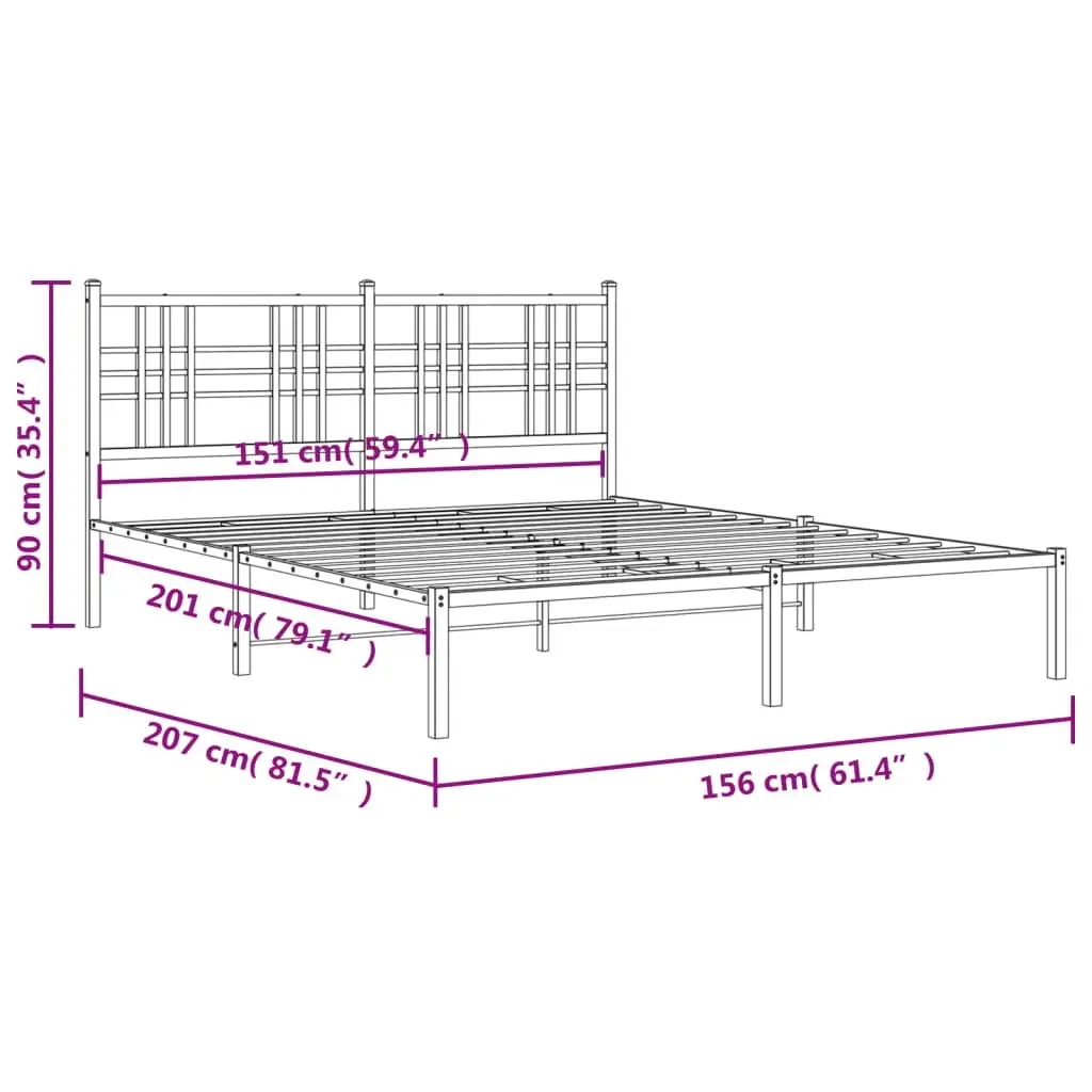 Metal Bed Frame Black 150x200 cm Steel Slats Headboard