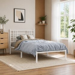 Elegant White Metal Bed Frame 90x190 cm with Storage