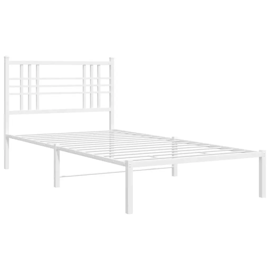 Metal Bed Frame White 90x190 cm Powder-coated Steel with Headboard and Under-Bed Storage Space