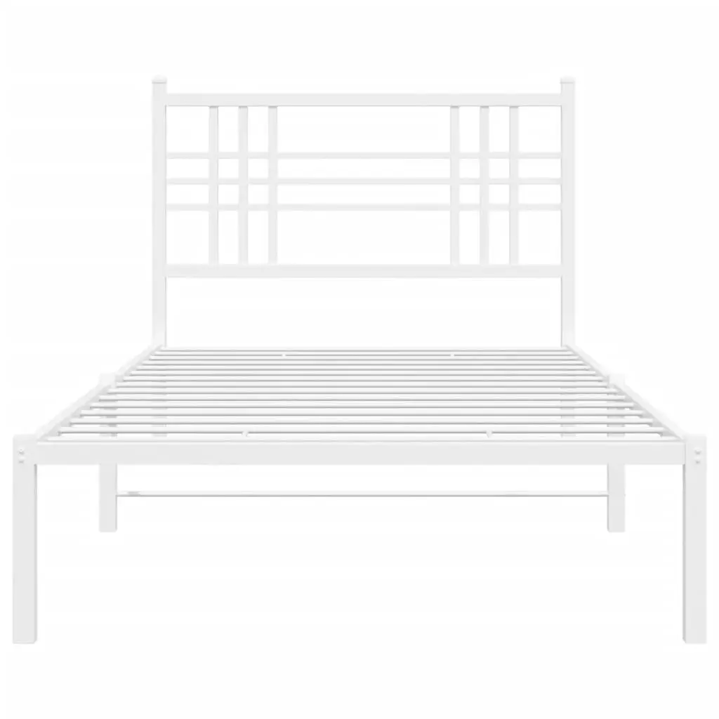 Metal Bed Frame White 90x190 cm Powder-coated Steel with Headboard and Under-Bed Storage Space