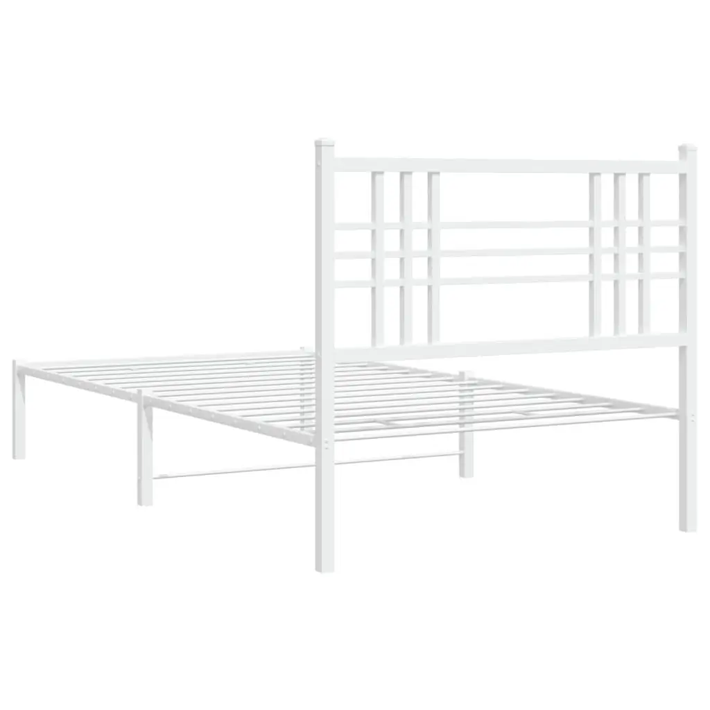 Metal Bed Frame White 90x190 cm Powder-coated Steel with Headboard and Under-Bed Storage Space