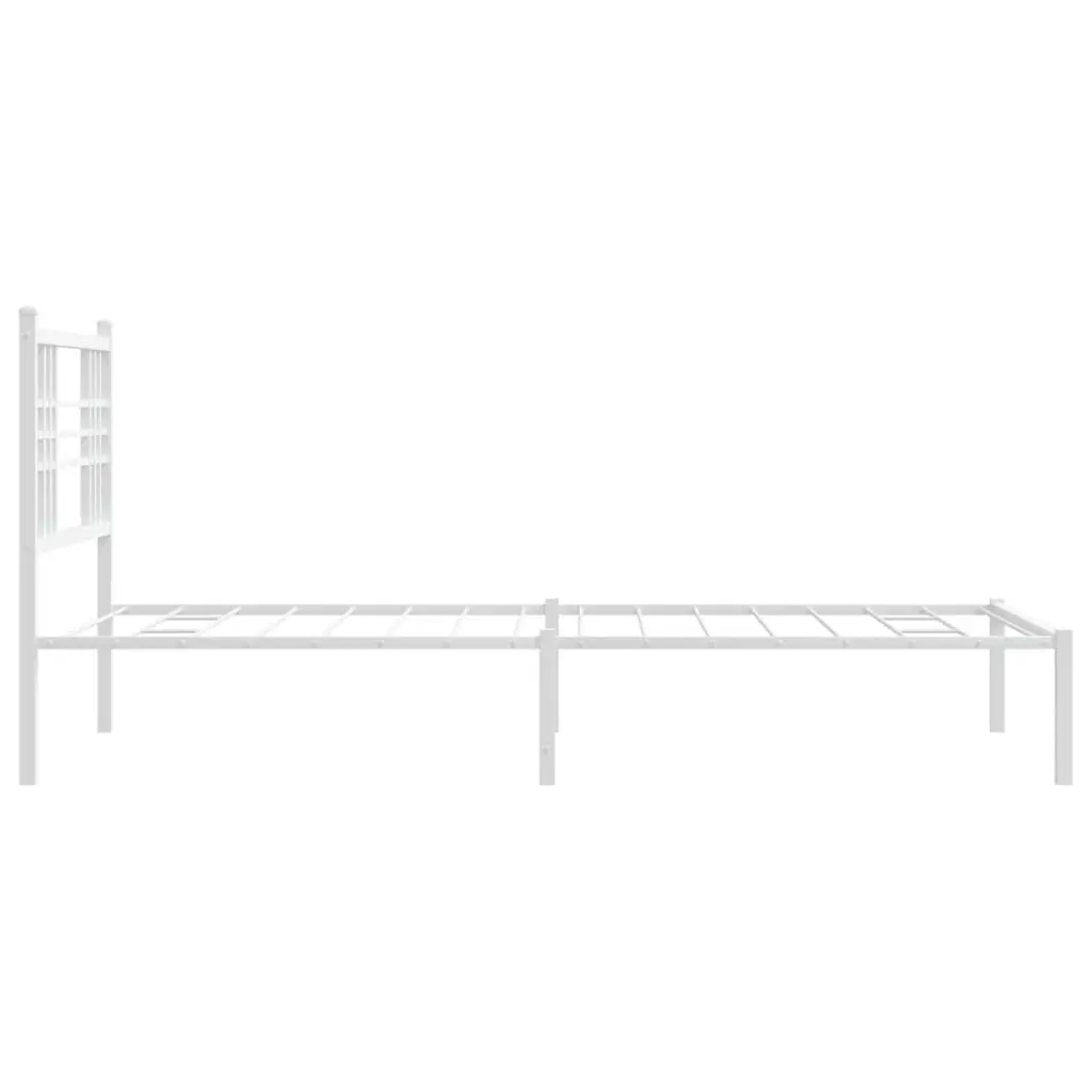 Metal Bed Frame White 90x190 cm Powder-coated Steel with Headboard and Under-Bed Storage Space