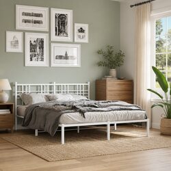 White Metal Bed Frame 150x200 cm with Headboard