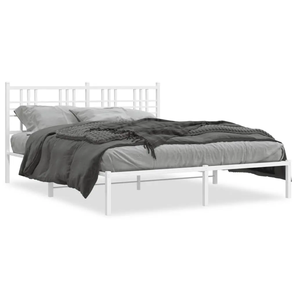 White Metal Bed Frame 150x200 cm with Headboard