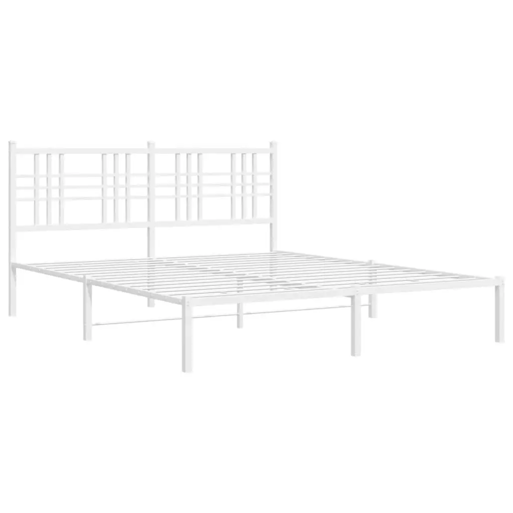 White Metal Bed Frame 150x200 cm with Headboard