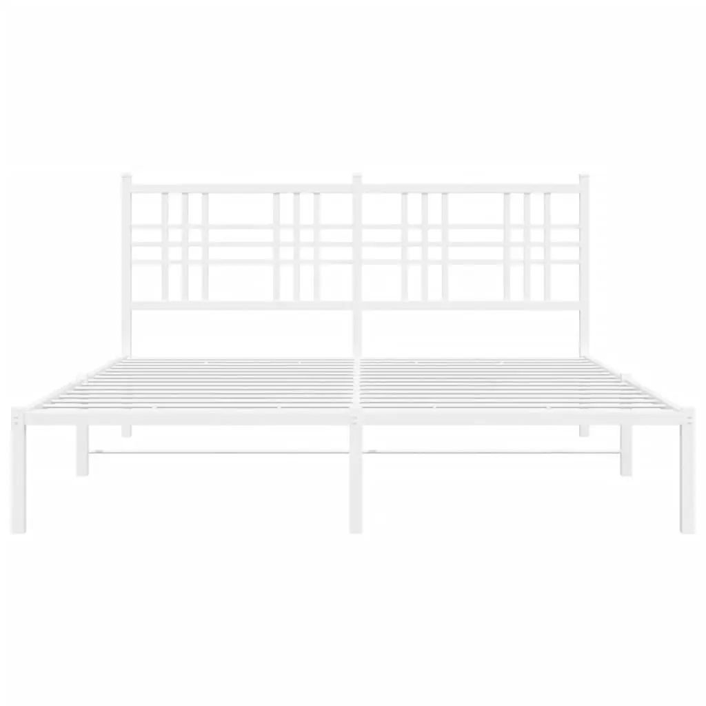 White Metal Bed Frame 150x200 cm with Headboard