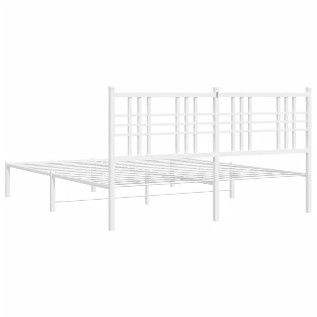 White Metal Bed Frame 150x200 cm with Headboard